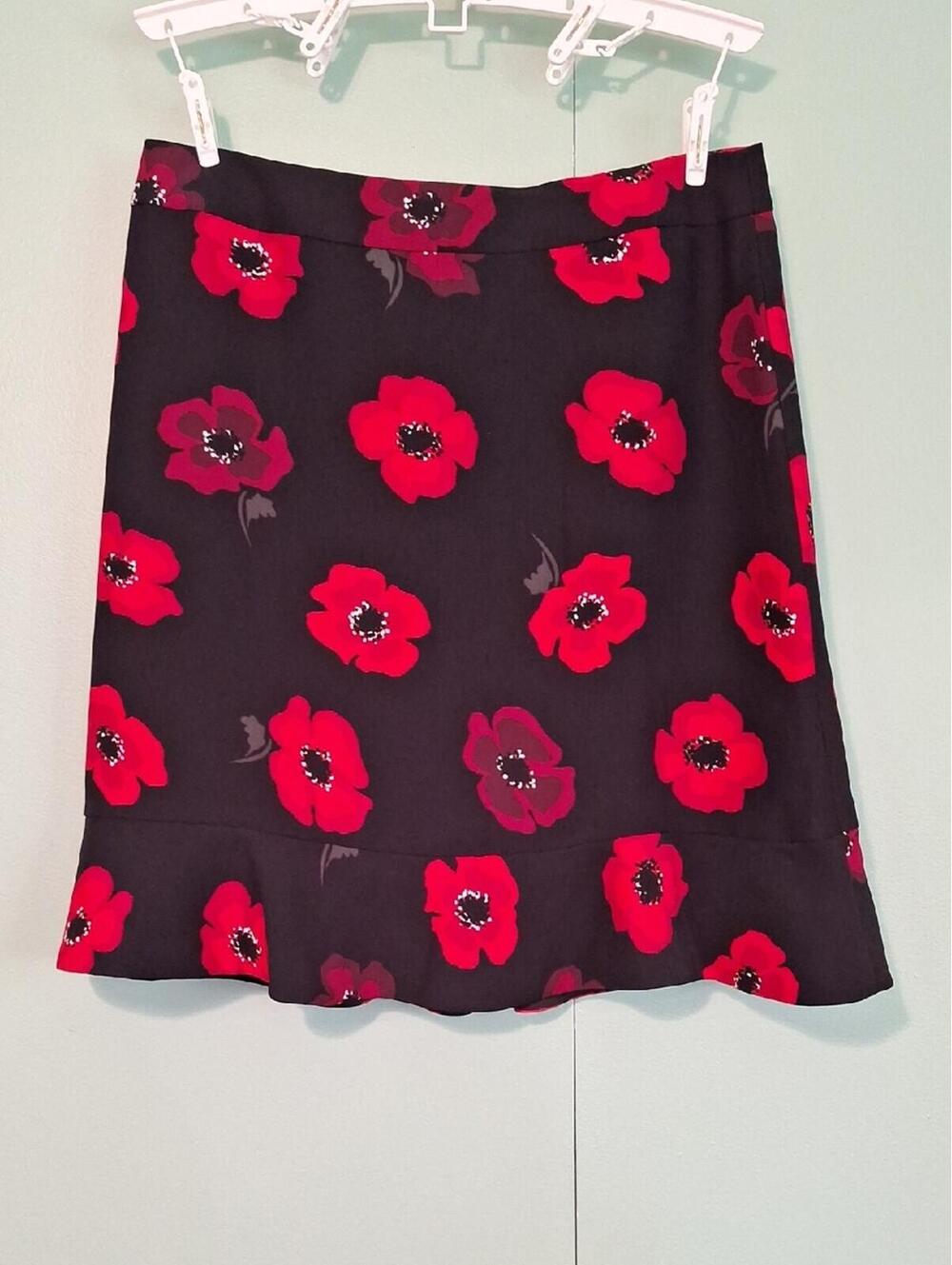 Nwt Kate Spade Red And Black Poppy Tuffle Crepe Skirt Size 10 Floral